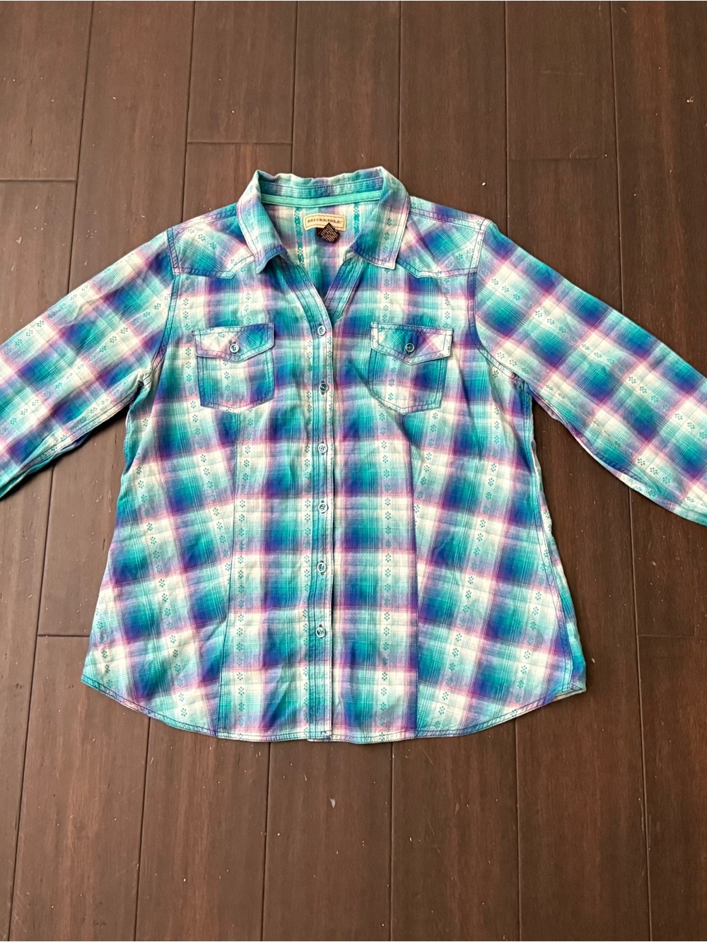 Bit & Bridle Teal, Purple & White Plaid Button-Down Shirt